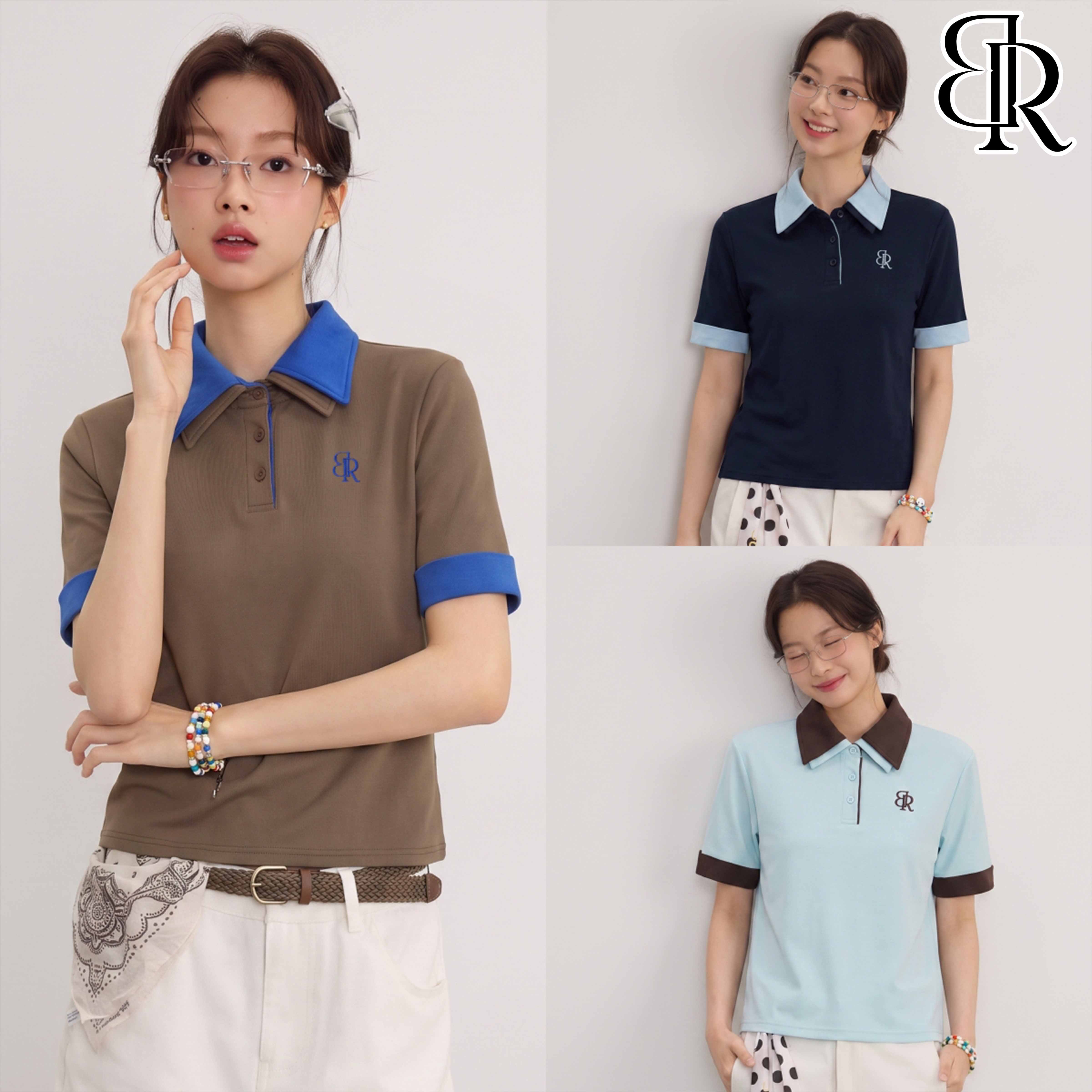 เสื้อโปโลทรงสั้น ปกตัดสี — B&R Girl Fashion