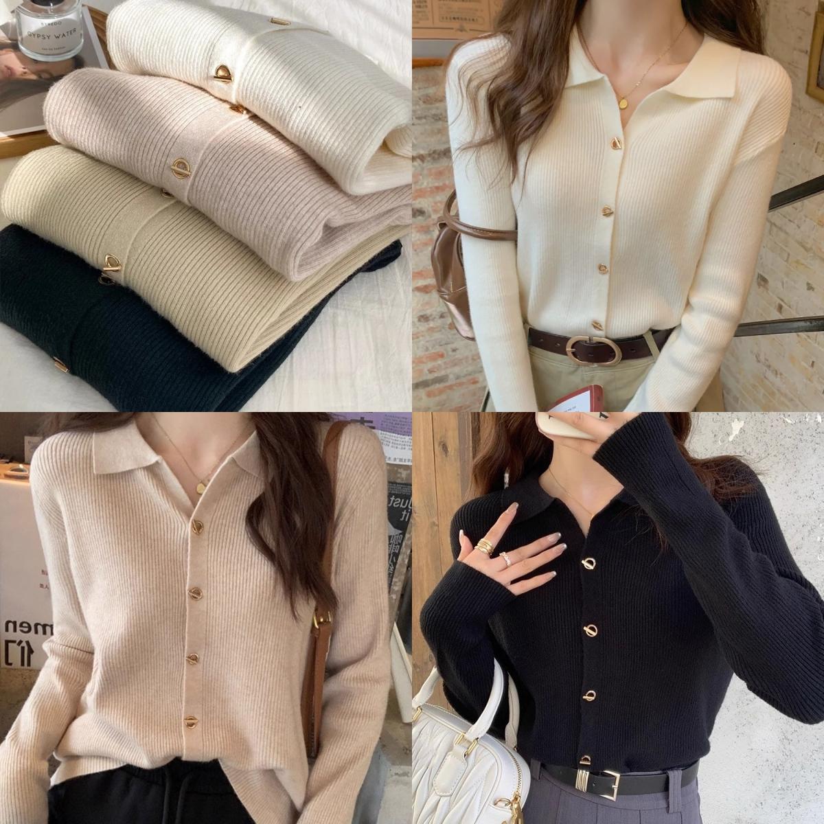 คาร์ดิแกนปกโปโล กระดุมโลหะ — B&R Girl Fashion